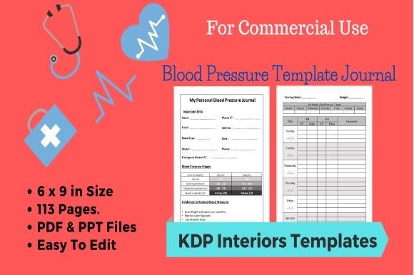 Blood Pressure Template Journal: Editable 6x9 Interior