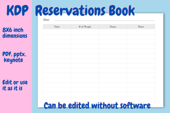 Reservations Book for KDP: Editable Template Guide