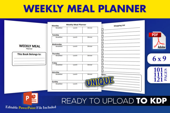 Weekly Meal Planner Diary KDP Interior Design